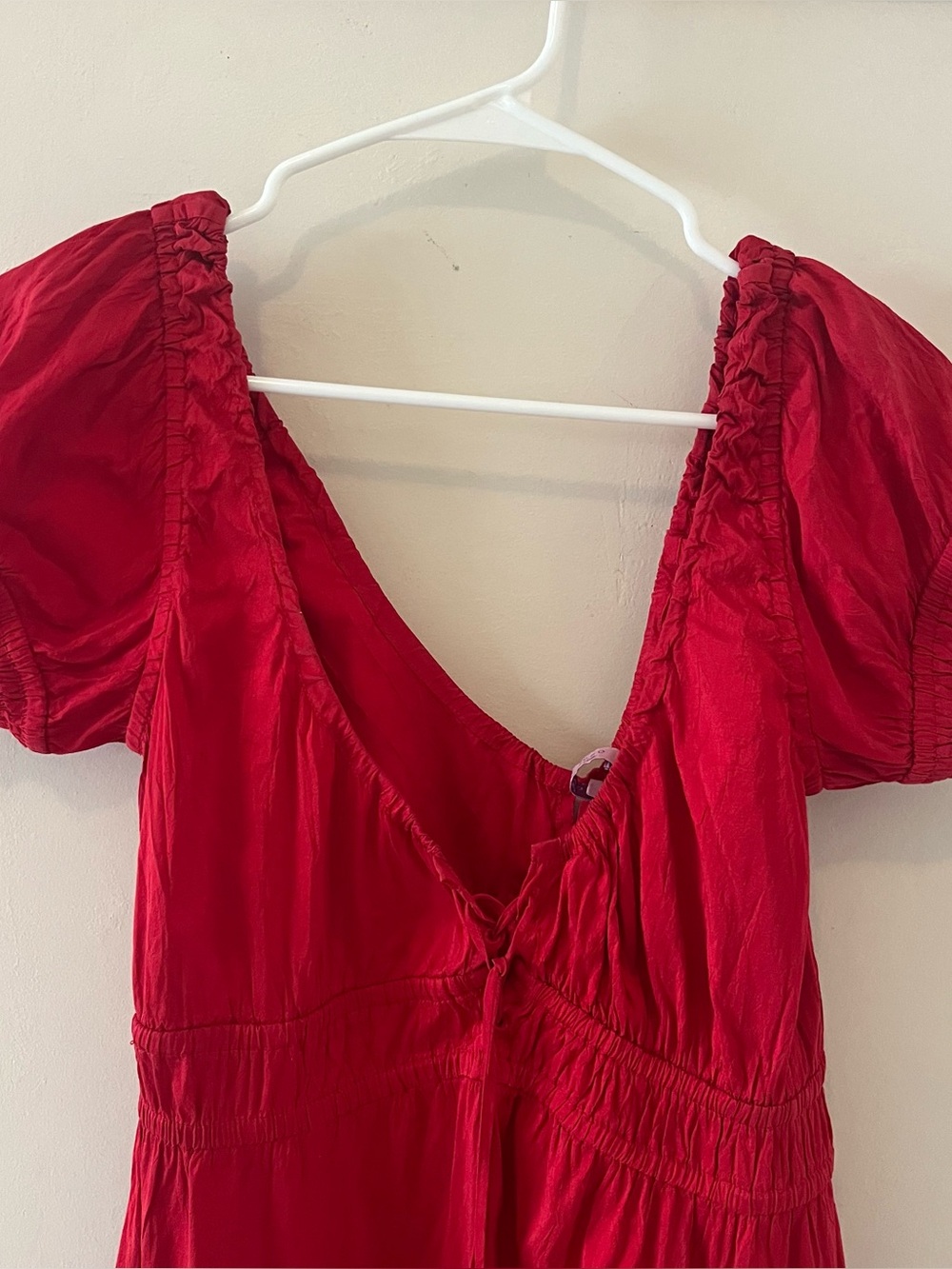 Calypso by Chritianne Celle | red peasant midi silk dress